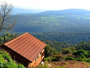 לוין  נוף מרהיב בקתות עץ עם בריכה ג'קוזי ואח אמירים